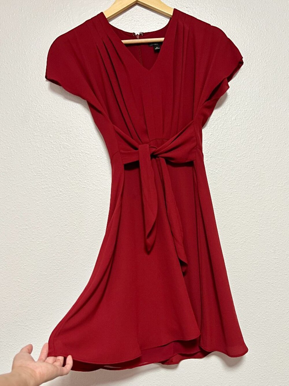 Ann Taylor Petite Spicy Red Pleated Tie Front Fit Flare Dress 00P Wedding Guest